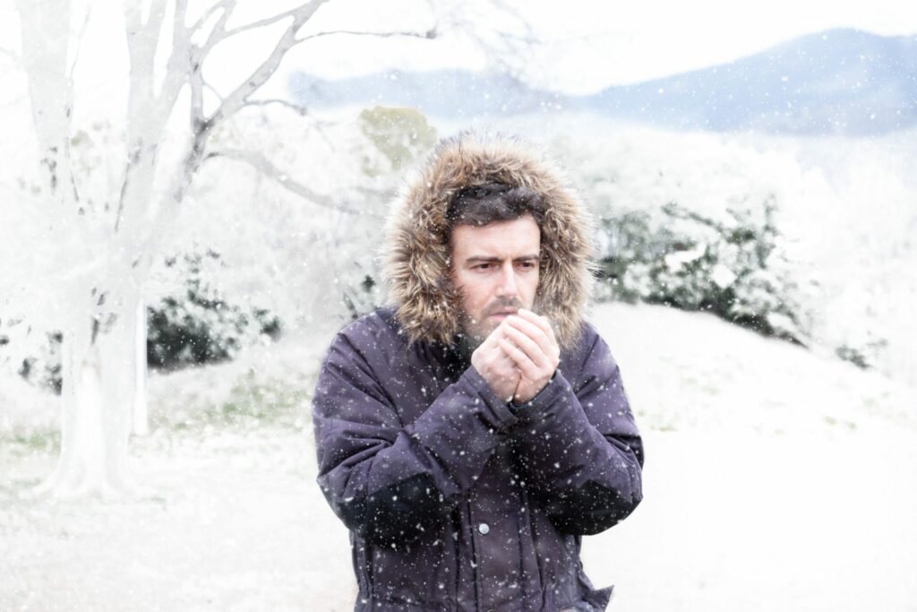 Man in winter season and snowy day